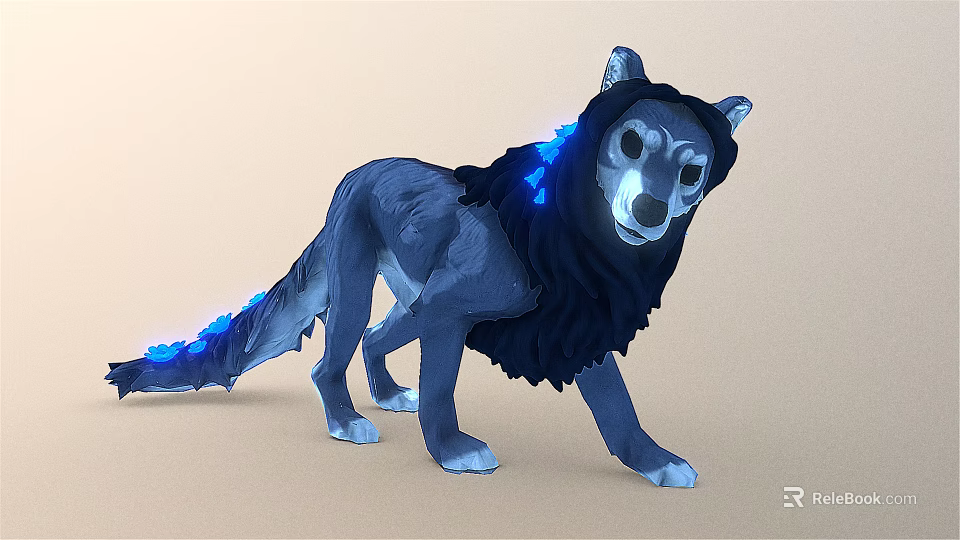 3D Model Of Blue Reptile With Glowing Mane And Tail In Walking Pose 3d model 