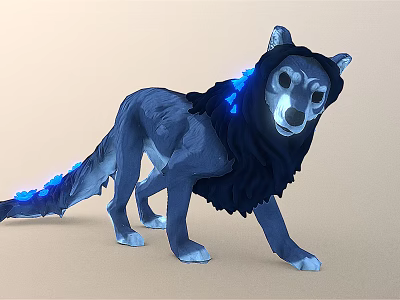 3D Model Of Blue Reptile With Glowing Mane And Tail In Walking Pose 3d model