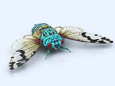 Colorful Vibrant Cicada With Transparent Detailed Wings And Artistic Design 3d model