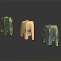 Elephant Shaped Decorative Ornament Set Green Gold Silver Metallic Finish With Sleek Surface Reflections