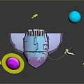 Colorful Spacecraft in Space Scene With Planets Stars and Crescent Moon