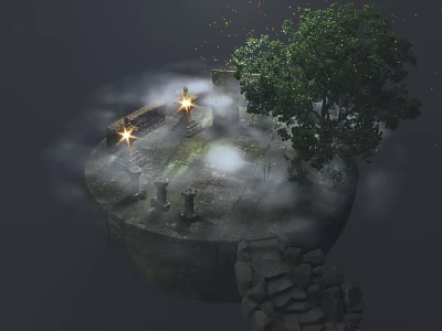 Ancient Architecture Ruins Scene With Stone Steles Ancient Tree Mist And Stone Steps 3d model