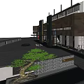 Modern Hotel Building Exterior With Traditional Lion Statue And Entrance Lantern