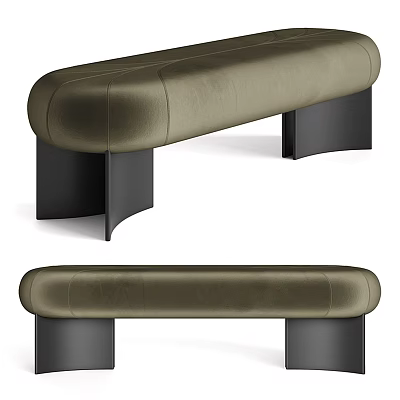 Modern Olive Green Leather Sofa Bench with Sleek Black Legs and Minimalist Design 3d model
