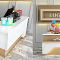 Modern Reception Counter For Bread Cake Cafe With Colorful Balloons And LOGO 3d model