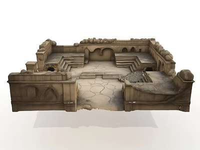 Ancient Stone Architecture Courtyard With Steps Arches And Carved Details 3d model