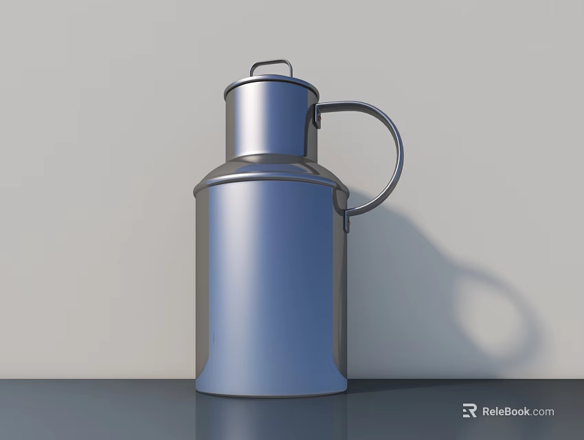Metallic Silver Insulated Vacuum Flask Daily Use Appliance With Modern Design On Countertop 3d model 