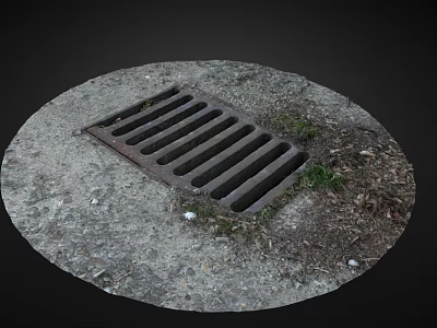 Outdoor Road Infrastructure Metal Drainage Manhole Cover On Gravel Surface With Grass 3d model