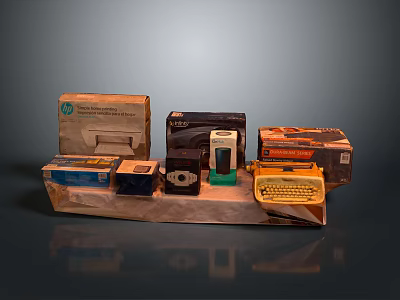 Vintage Household Items Collection Featuring Old Boxes Camera And Typewriter Collectibles 3d model
