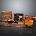 Vintage Household Items Collection Featuring Old Boxes Camera And Typewriter Collectibles