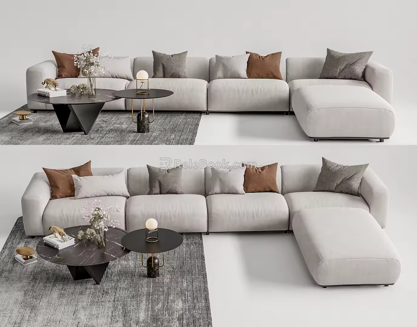 Light Luxury Corner Sofa Coffee Table Combination 3d model