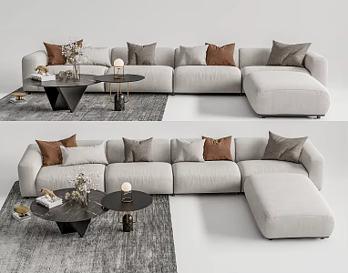 Light Luxury Corner Sofa Coffee Table Combination 3d model