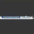 Long White And Blue Cruise Ship With Blue Roof And Multiple Windows