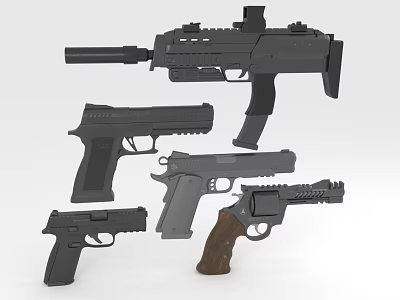 Various Modern Firearms Including Pistols Rifles And Revolvers With Different Designs 3d model