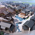 Traditional Commercial Street Showcasing Chinese Architecture Black Tile Roofs Courtyard And Stone Bridge
