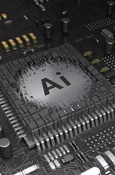 High Tech AI Computer Chip On Circuit Board With Electronic Components 3d model