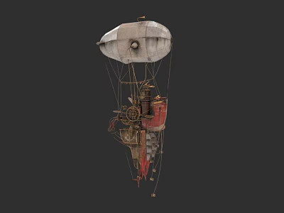Steampunk Airship With Vintage Mechanical Structure Red Cabin And White Envelope 3d model