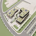 Modern Office Building With Green Roof Landscaped Plaza And Glass Exterior