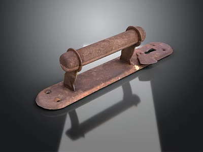 Vintage Rusty Metal Door Handle With Long Base And Screw Holes 3d model