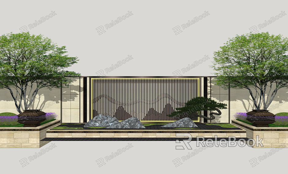 New Chinese Style Landscape Wall Cultural Landscape Wall model