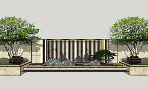 New Chinese Style Landscape Wall Cultural Landscape Wall 3d model