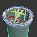 White Cylindrical Container Top Structure With Circular Lid And Blue Components 3d model