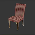 Red and Pink Striped Fabric Dining Chair with Wooden Legs
