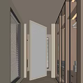 Elegant Modern Walk-in Closet Interior With Glass Doors Open Storage And Blinds