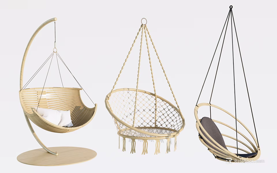 Stylish Outdoor Hanging Chairs With Woven Design Tassels And Circular Structure Features 3d model 