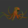Shiny Red Octopus With Spread Out Tentacles And White Suckers On Dark Background