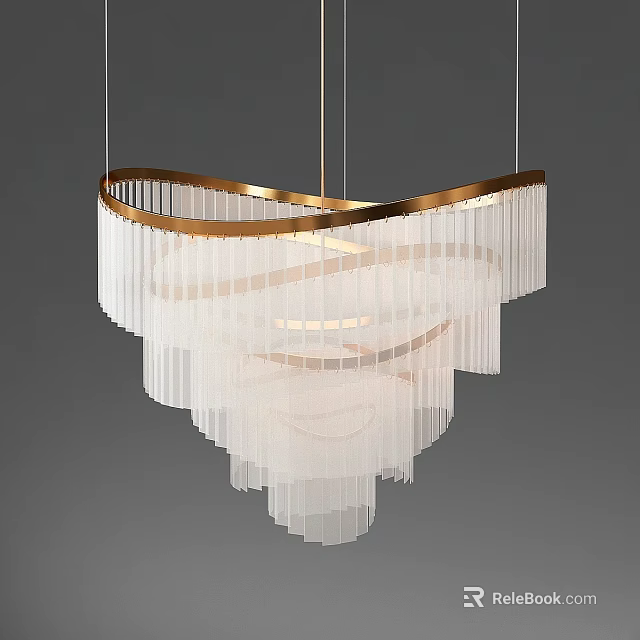 Modern Elegant Chandelier With Layered White Pendant And Golden Trim Design 3d model 