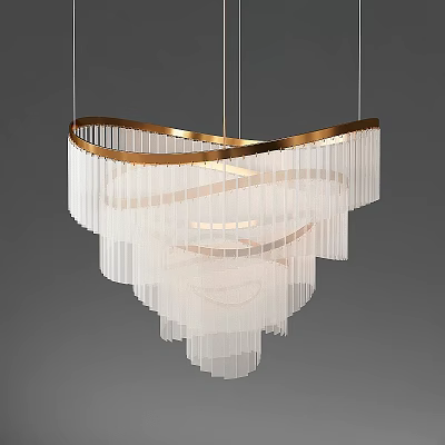 Modern Elegant Chandelier With Layered White Pendant And Golden Trim Design 3d model