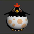 Cartoon Flying Chicken Hatching From White Eggshell With Brown Spots Red Comb