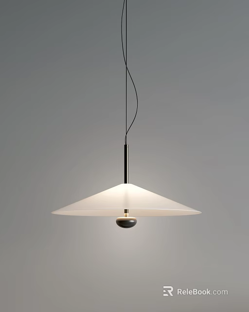 Modern Minimalist Pendant Light With White Umbrella Shade And Black Metal Rod Design 3d model 