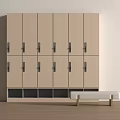 Light Wood Modern Wardrobe With Multiple Doors Storage Compartments And Bench 3d model