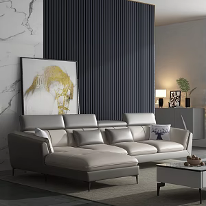 Bedroom Italian-style Multi-person Leather Sofa Chaise Chair Coffee Table Combination 3d model
