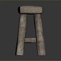 Rustic Wooden Stool With Natural Wood Texture Square Seat And Thick Legs