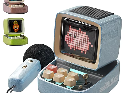 Portable Headphone Speaker With Pixel Art Display Multiple Colors And Microphone Control Buttons 3d model