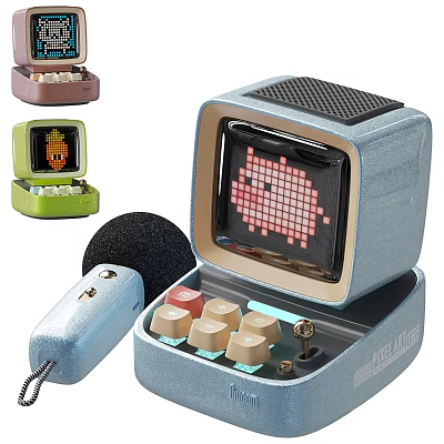 Portable Headphone Speaker With Pixel Art Display Multiple Colors And Microphone Control Buttons 3d model