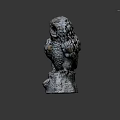 Owl Statue With Detailed Feather Texture Standing On Tree Stump Base 3d model