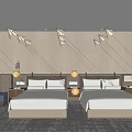 Modern Hotel Guest Room With Twin Beds Textured Fabric Wall And Wooden Nightstands