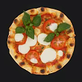 Fresh Handmade Pizza Topped With Tomato Slices Mozzarella And Basil Leaves