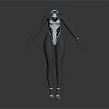 Futuristic Female 3D Model In Sleek Black And White Bodysuit With Blue Accents