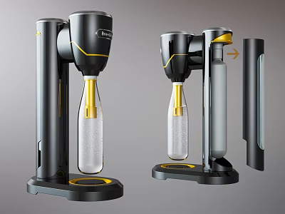 Smart Carbonated Water Machine With Transparent Bottle And Black Yellow Design 3d model
