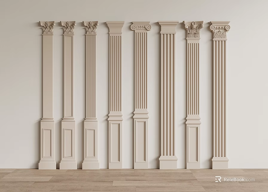 Multiple Decorative Columns with Classical Capital and Fluted Details Indoors 3d model