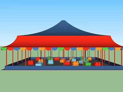 Vibrant Carousel With Red Blue Tent Roof Green Pillars And Colorful Seats 3d model