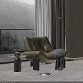 Modern Olive Green Leather Leisure Chair With Throw Blanket And Side Table