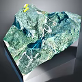 3D Terrain Model of Mountainous Landscape With River Roads and Yellow Marker