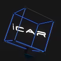 iCAR Logo Design Featuring Blue Neon Geometric Frame And 3D Structure