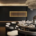 Modern Private Dining Room With Round Table Illuminated Wall And Chairs 3d model